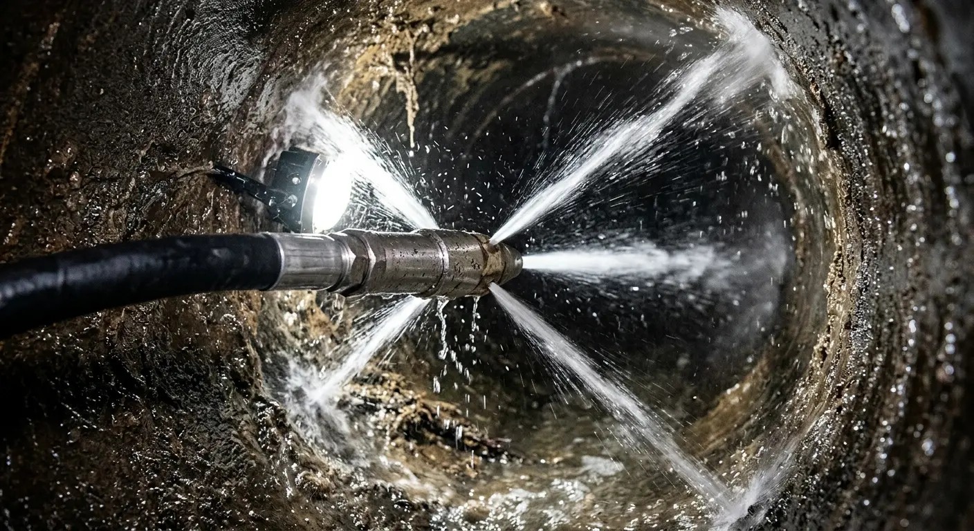 High-pressure hydro jetting nozzle cleaning sewer pipe for Sewer Line Relining in Green Bay
